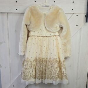 Blueberi Boulevard Cream Dress with Gold Accents
